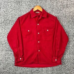 Penneys Loop Collar Shirt Mens 15-15.5 Large Red Corduroy True Vintage 50s 60s L